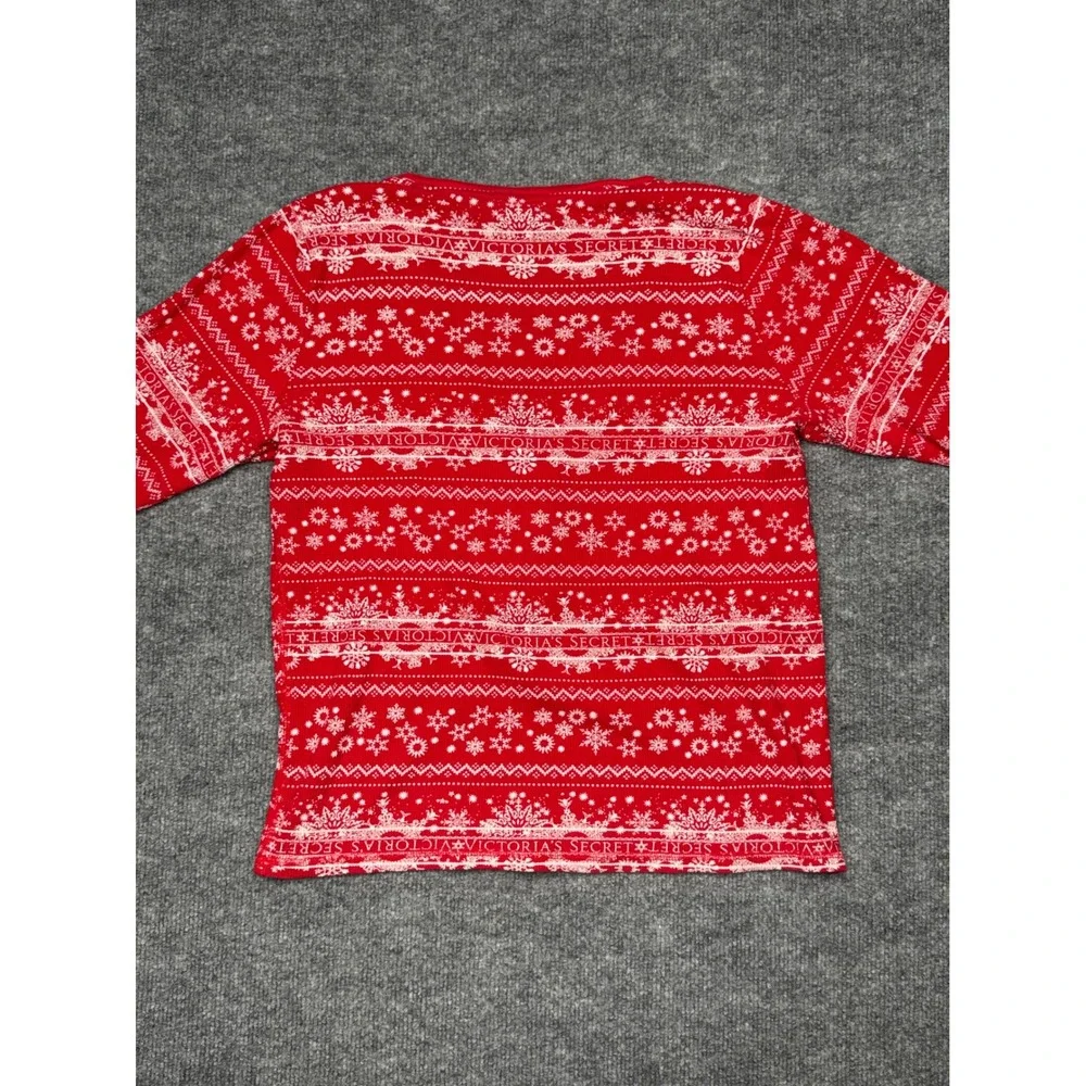 Victoria's Secret Red Snowflake Thermal Henley Top‎ Womens Large Holiday